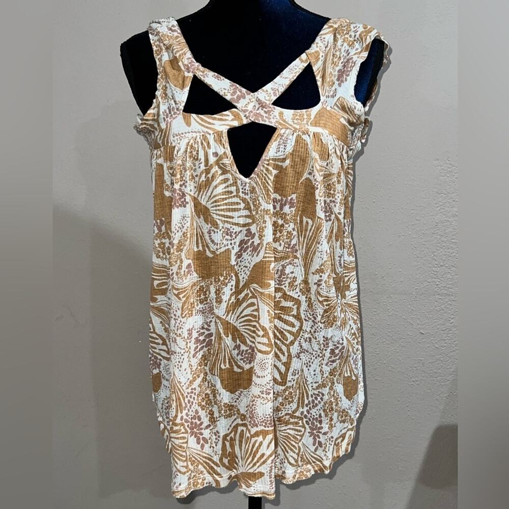 Free People Sugar Cane Strappy Top Small Gold brown color